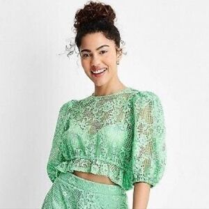Future Collective for Target Seafoam Green Lace Peplum Top
